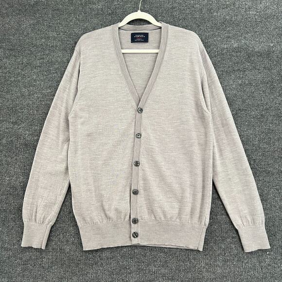 Charles Tyrwhitt Cardigan Sweater Mens Large Gray 100% Wool Button Front Grandpa